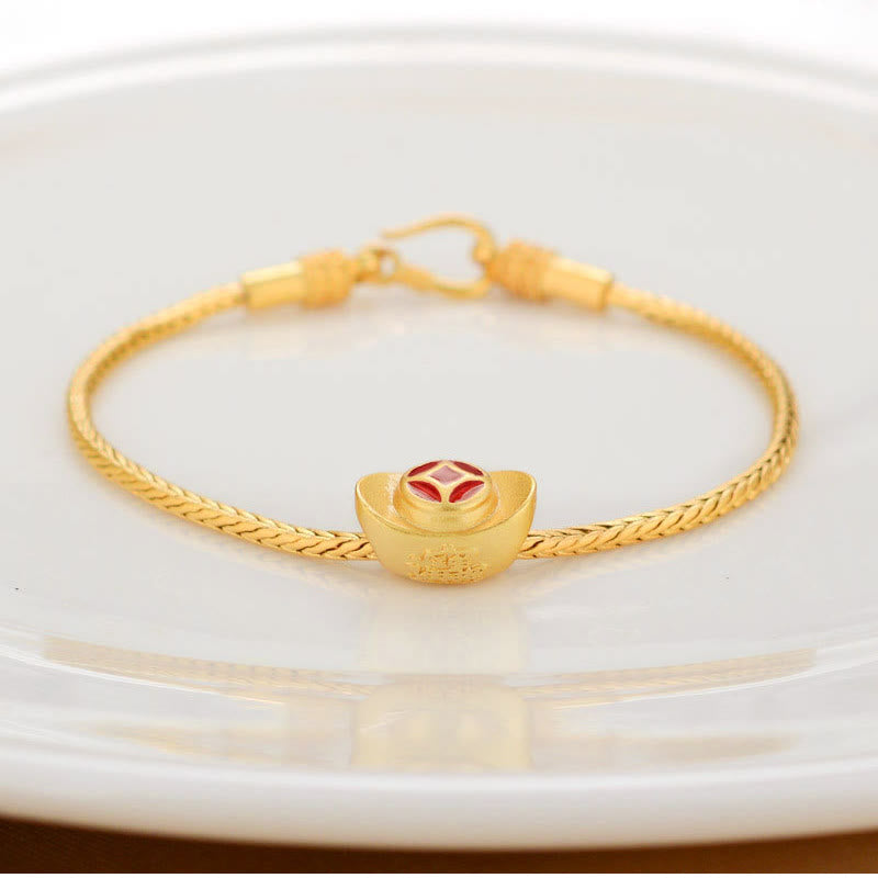 Wear FengShui Tibetan 18K Gold Om Mani Padme Hum Lucky Koi Fish Fu Character Ingot Copper Coin Peace Bracelet