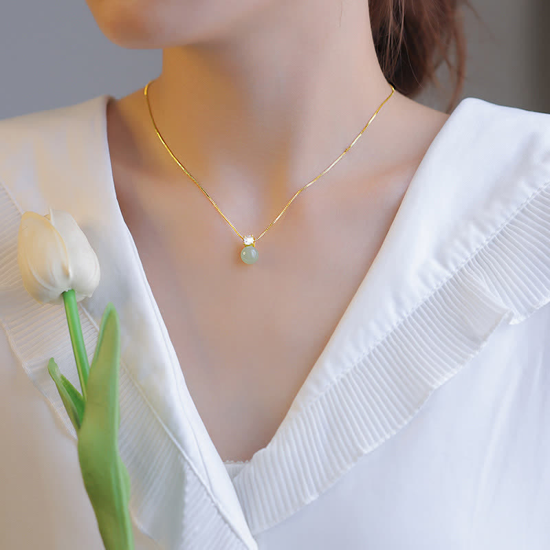 Wear FengShui Lucky Bead Jade Prosperity Chain Necklace Pendant