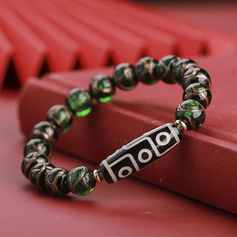 Wear FengShui Tibetan Nine-Eye Dzi Bead Three-eyed Dzi Bead Liuli Glass Bead Wealth Bracelet