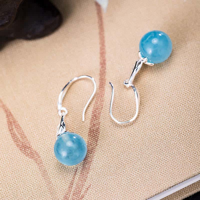 Wear FengShui 925 Sterling Silver Natural Aquamarine Leaf Flower Peace Earrings Necklace