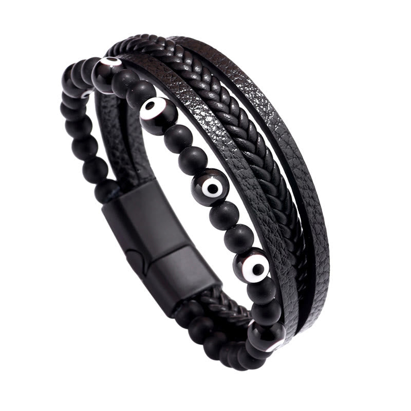 Wear FengShui Evil Eye Tiger Eye Protection Beaded Multilayered Braided Bracelet