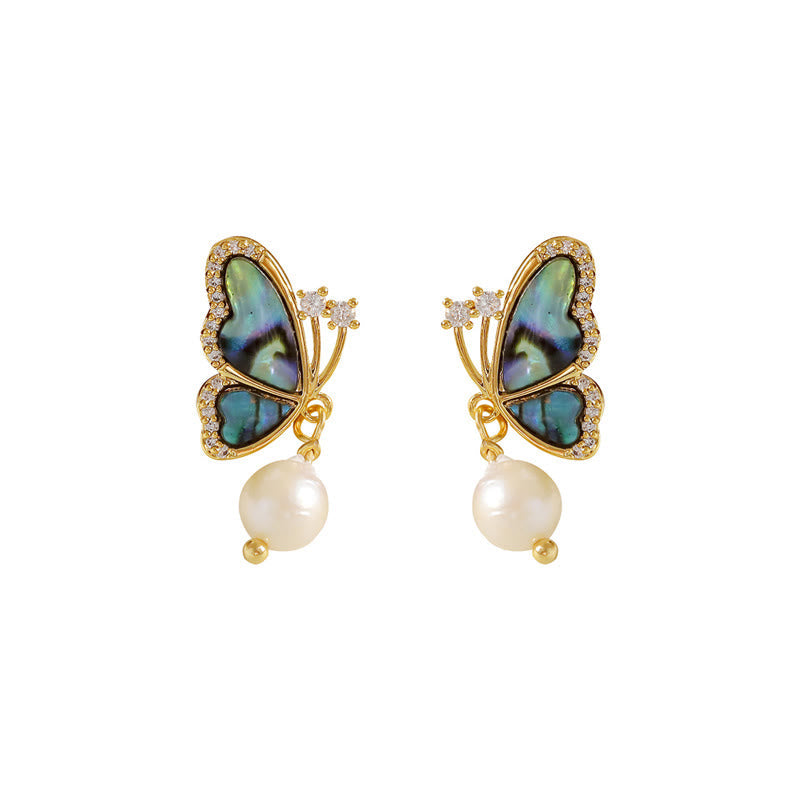 Wear FengShui 18K Gold Plated Copper Pearl Butterfly Love Stud Earrings