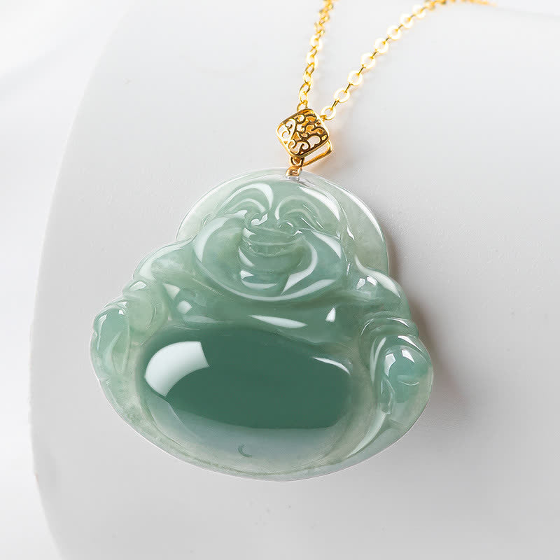 Wear FengShui Laughing Buddha Natural Jade Prosperity Abundance Necklace Pendant