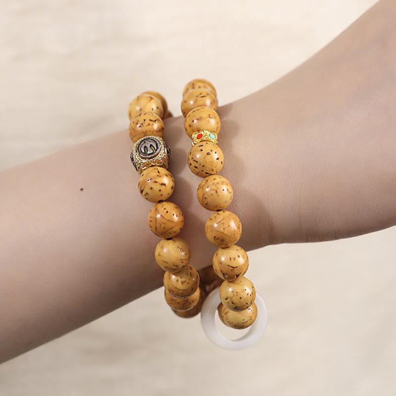 Wear FengShui Tibetan Natural Purple Gold Rat Bodhi Seed Wealth Double Wrap Bracelet