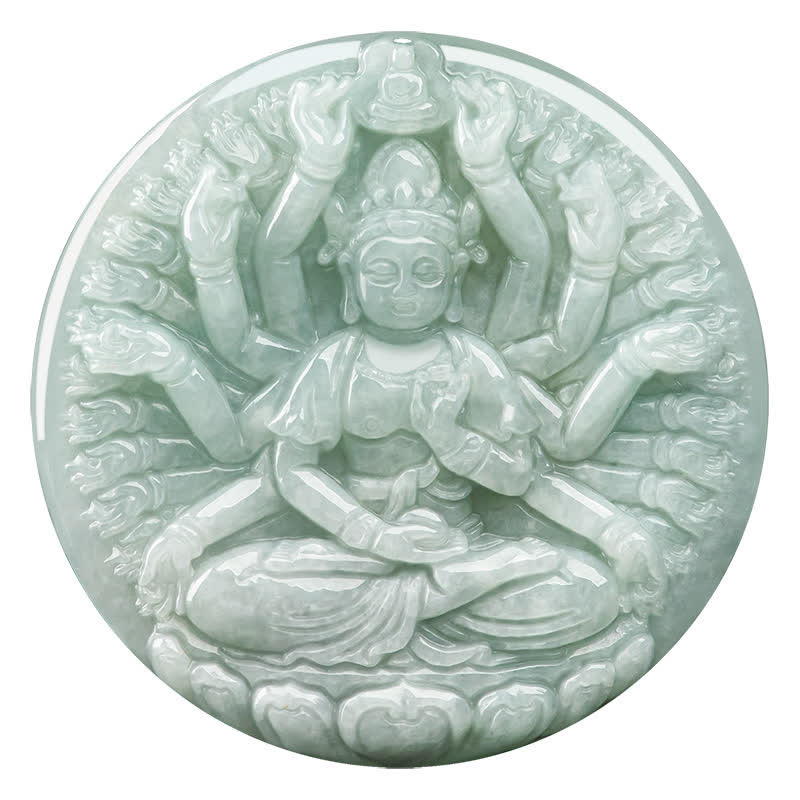 Wear FengShui Thousand-Hand Kwan Yin Avalokitesvara Jade Blessing String Necklace Pendant