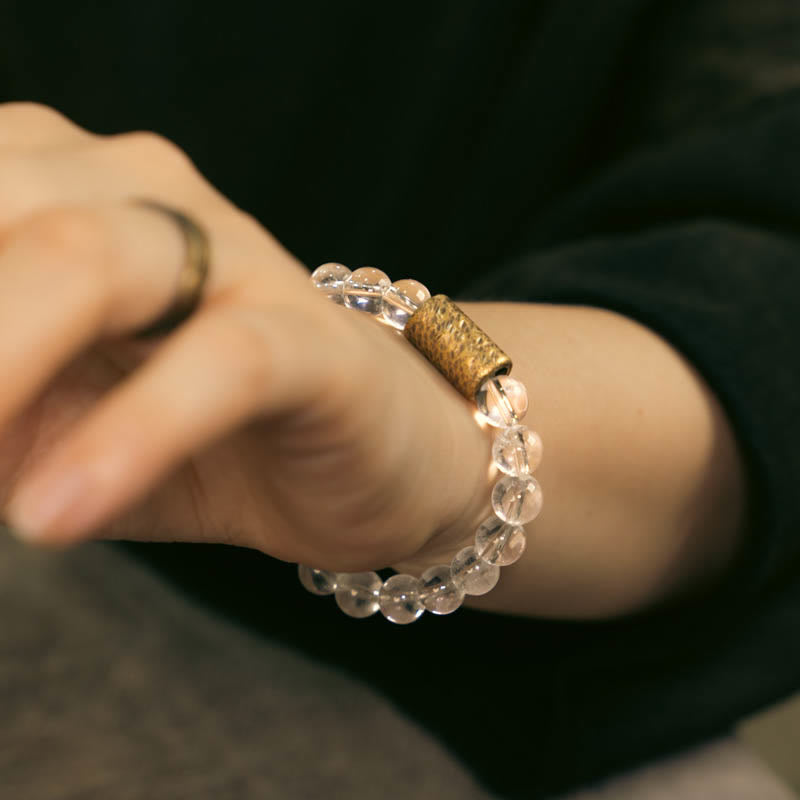 Wear FengShui White Crystal Red Hematoid Quartz Gold Rutilated Quartz Purple Phantom Protection Bracelet