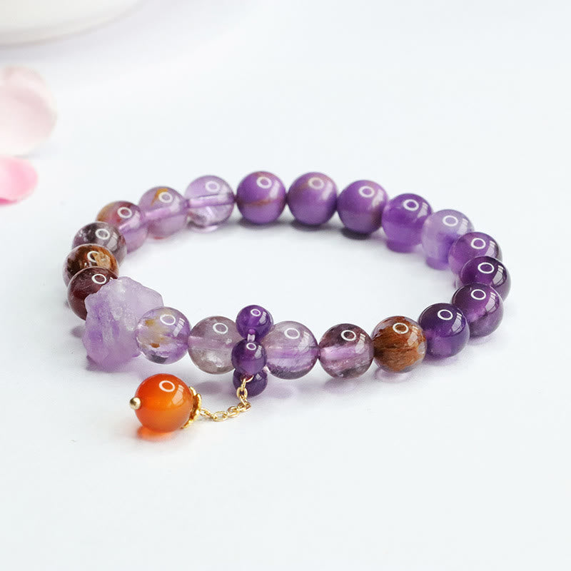 Wear FengShui Natural Amethyst Purple Phantom Gemstone Spiritual Awareness Bracelet