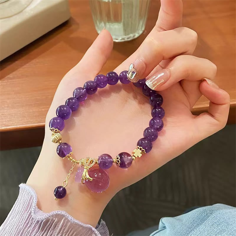 Wear FengShui Natural Amethyst Crystal Money Bag Charm Positive Bracelet