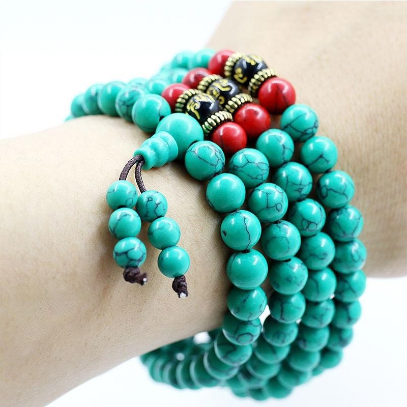 Wear FengShui Tibetan Turquoise Purification Necklace Mala