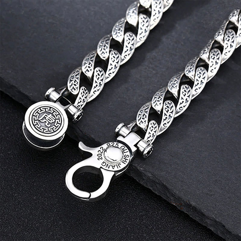 Wear FengShui Tiger Tang Dynasty Flower Design Engraved Luck Energy Bracelet