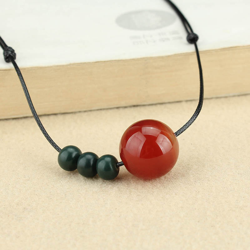 Wear FengShui Red Agate Green Aventurine Green Bodhi Seed Bead Calm Leather Rope Necklace Pendant