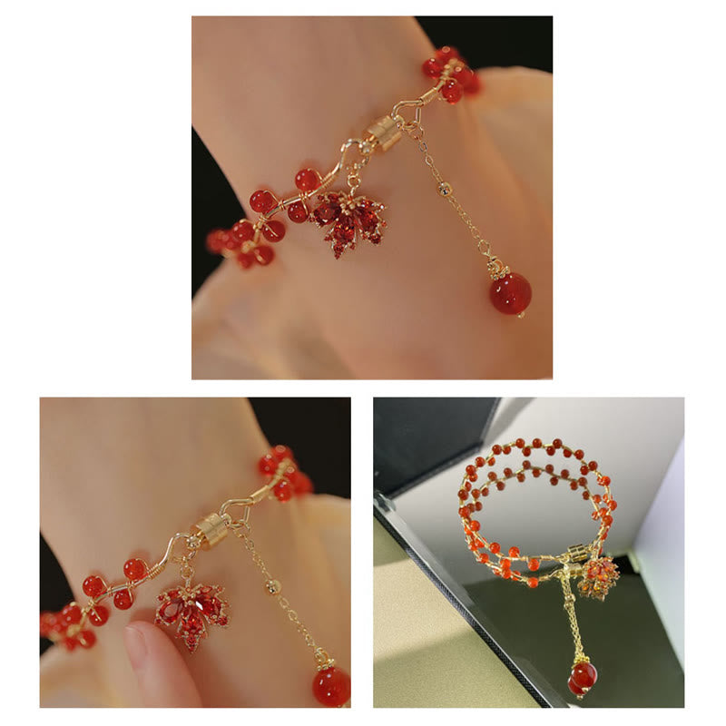 Wear FengShui Red Maple Leaf Luck Charm Bracelet