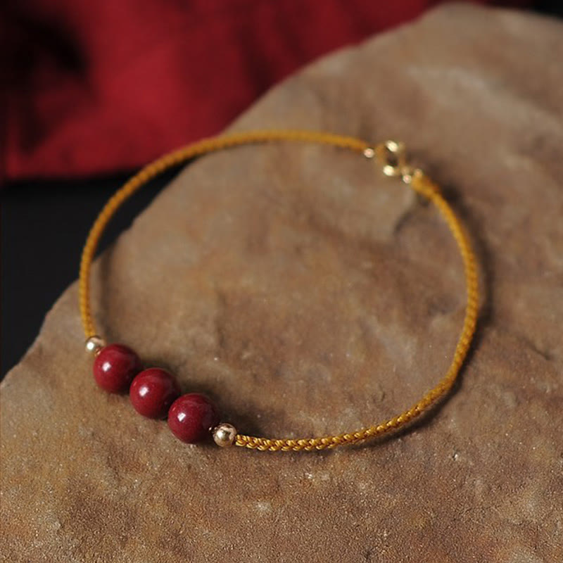 Wear FengShui 14K Gold Plated Natural Cinnabar Blessing String Braided Bracelet