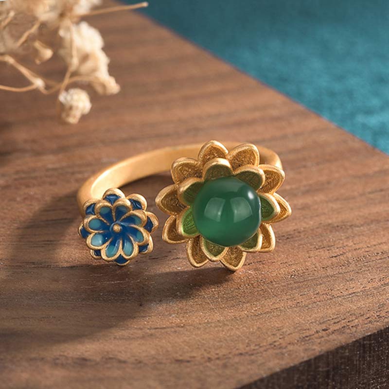 Wear FengShui Lotus Pattern Jade Abundance Adjustable Ring