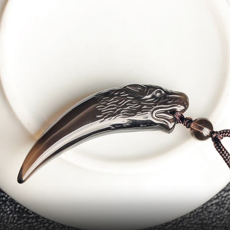 Wear FengShui Natural Black Obsidian Ice Obsidian Rainbow Obsidian Wolf Tooth Pattern Strength Necklace Pendant