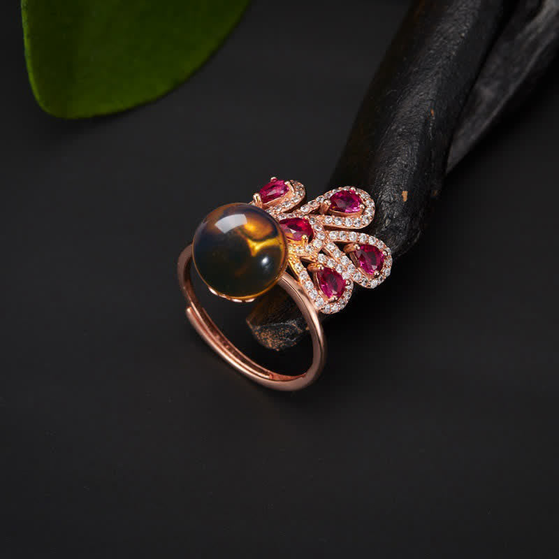 Wear FengShui Peacock Amber Fortune Love Necklace Pendant Ring