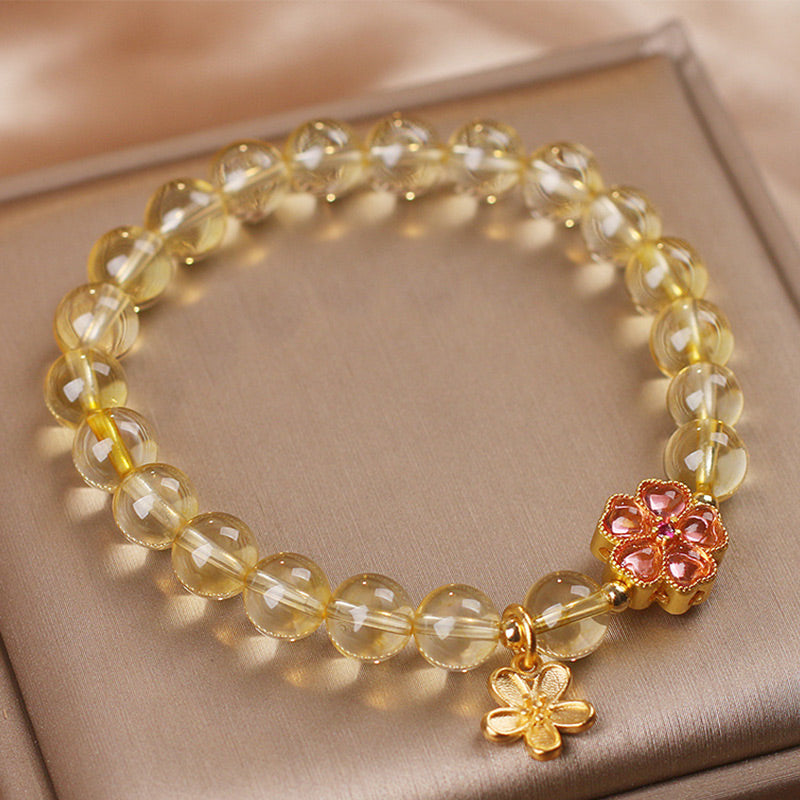 Wear FengShui Natural Citrine Flower Charm Prosperity Protection Bracelet