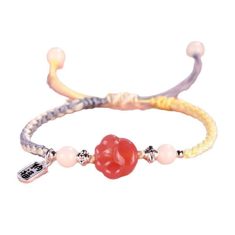 Wear FengShui Yanyuan Agate Cat Claw Paw White Bodhi Seed Fu Character Positive Braided Rope Bracelet