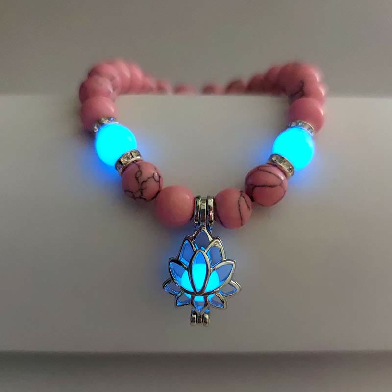 Wear FengShui Tibetan Turquoise Glowstone Luminous Bead Lotus Protection Bracelet