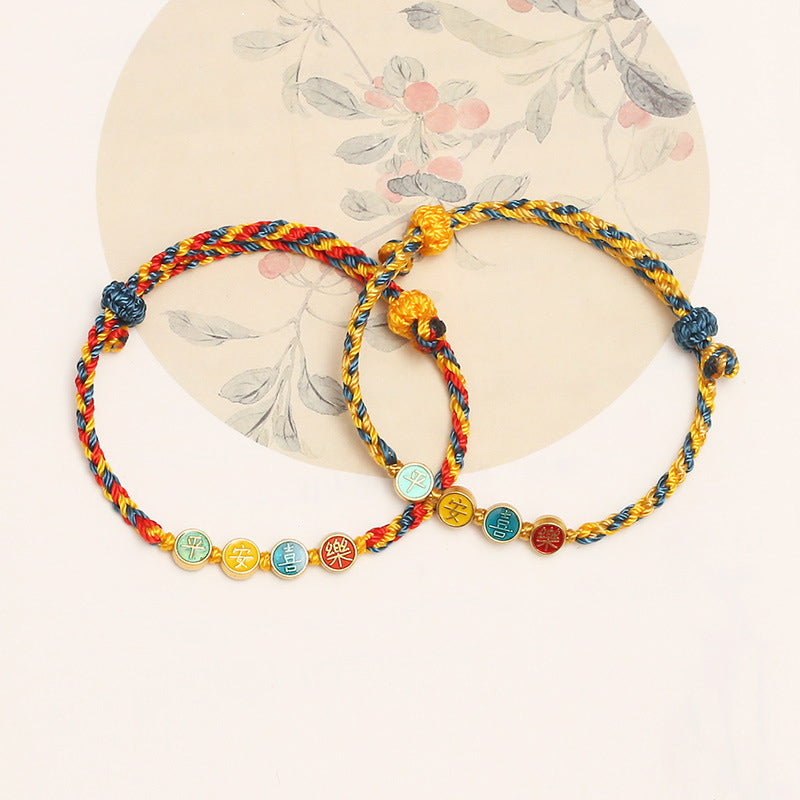Wear FengShui Handmade Dunhuang Color Thread Peace And Joy Protection Braid String Bracelet