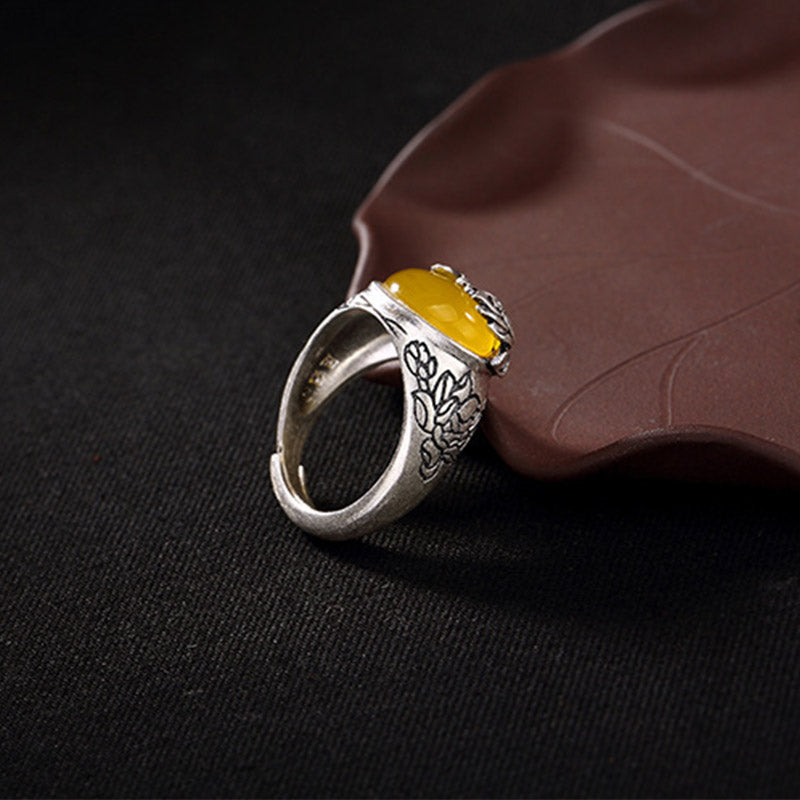 Wear FengShui Citrine Lotus Blessing Protection Adjustable Ring