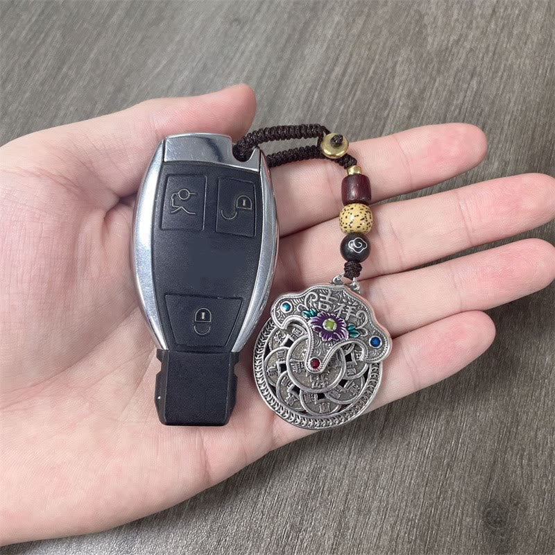 Wear FengShui Peony Flower Copper Coin Auspicious Wealth Key Chain
