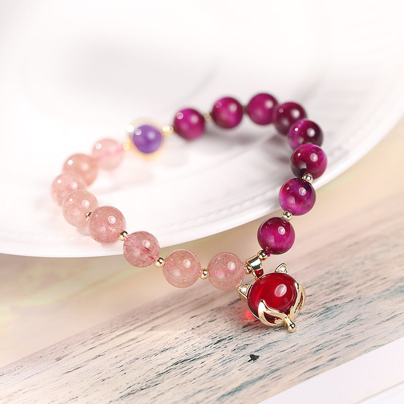 Wear FengShui Natural Strawberry Quartz Pixiu Love Bracelet