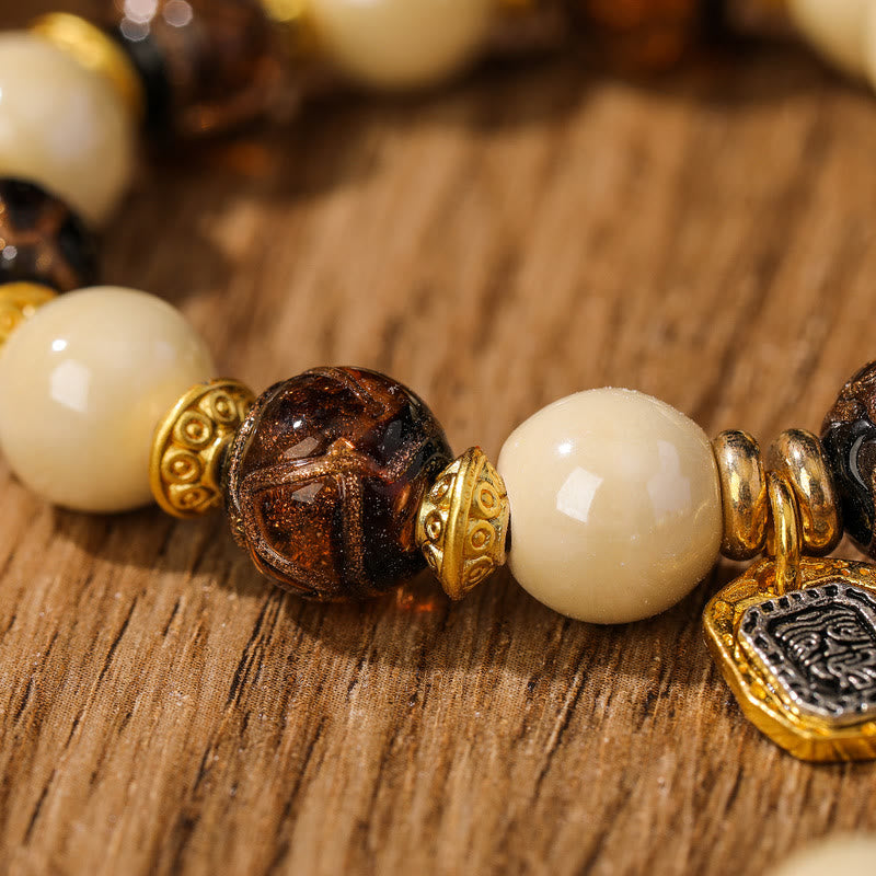 Wear FengShui Tibetan Zakiram Goddess of Wealth Charm Liuli Glass Incense Ash Porcelain Bead Protection Bracelet
