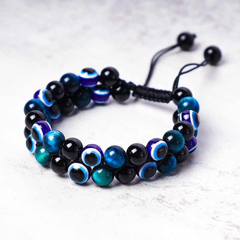 Wear FengShui Evil Eye Hematite Tiger Eye Protection Beaded Bracelet