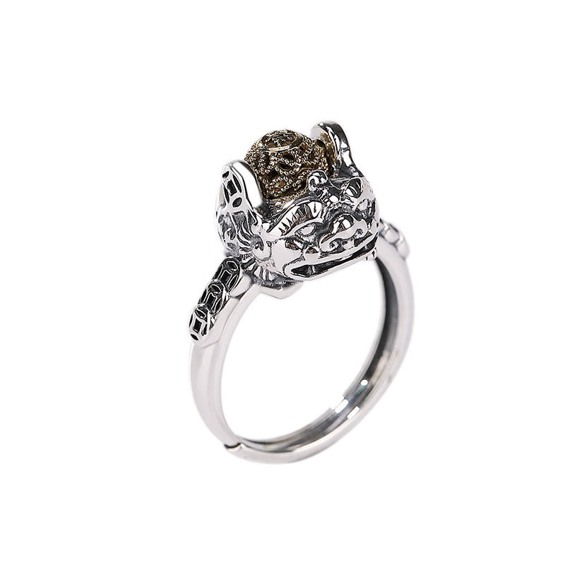 Wear FengShui 925 Sterling Silver PiXiu Copper Coin Wealth Adjustable Ring