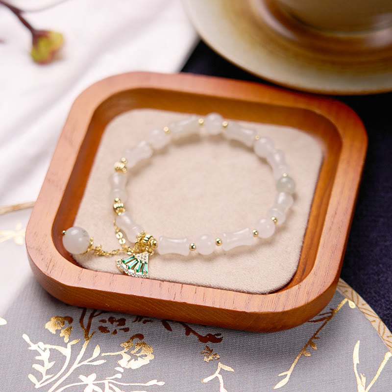 Wear FengShui Tianshan White Jade Bamboo Pattern Luck Blessing Bracelet