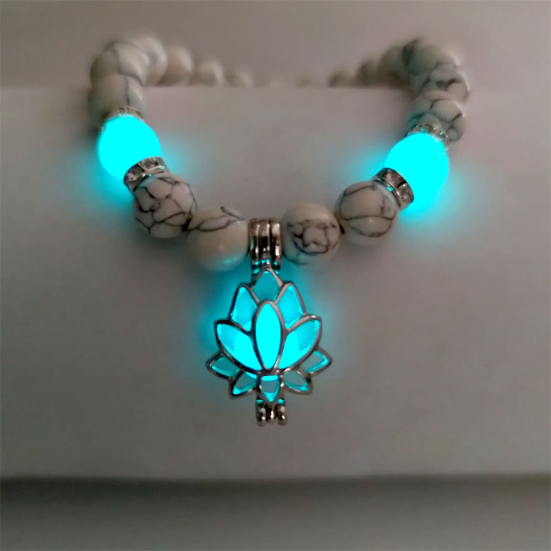 Wear FengShui Tibetan Turquoise Glowstone Luminous Bead Lotus Protection Bracelet