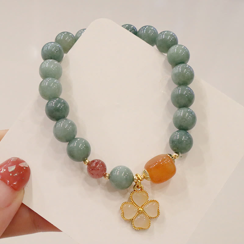 Wear FengShui Jade Four Leaf Clover Charm Prosperity Bracelet