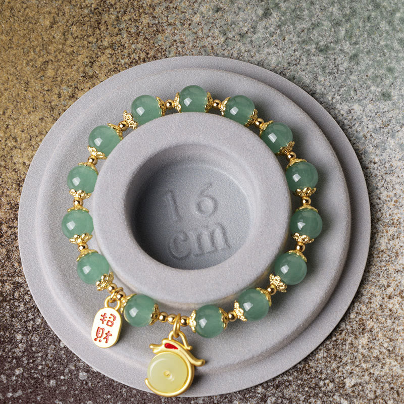 Wear FengShui Year of the Dragon Red Agate Green Aventurine Peace Buckle Fu Character Lucky Fortune Bracelet