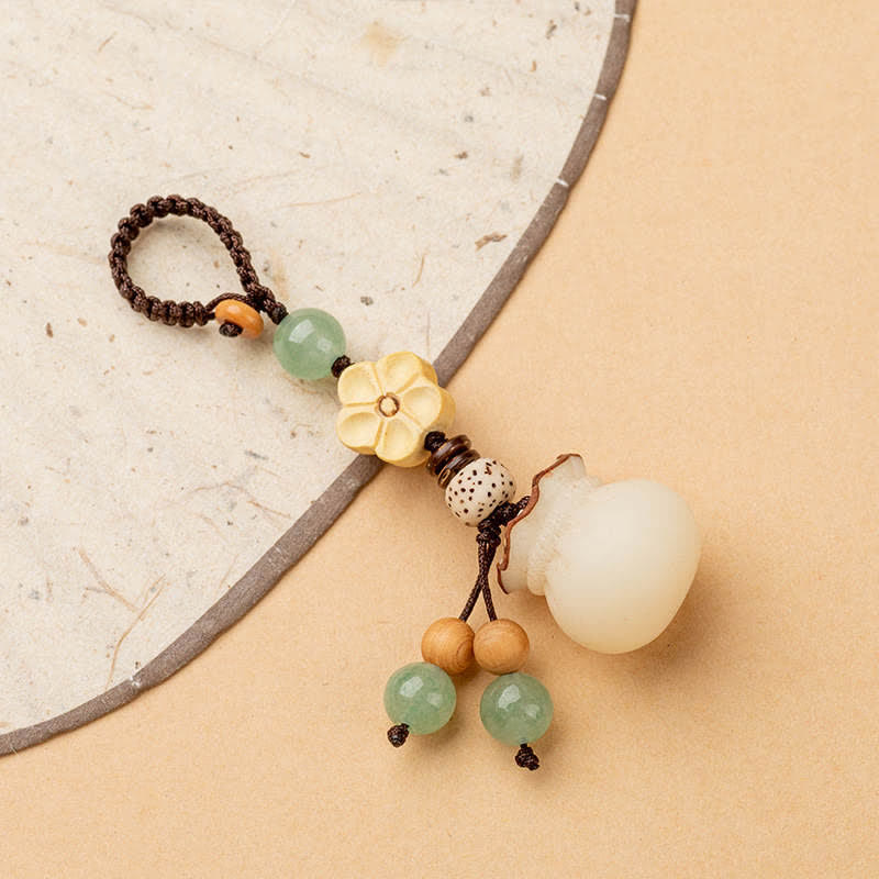Wear FengShui Natural Bodhi Seed Money Bag Flower Blessing Prosperity Keychain