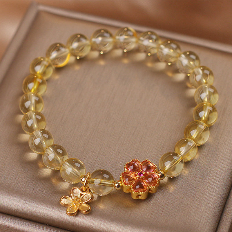 Wear FengShui Natural Citrine Flower Charm Prosperity Protection Bracelet