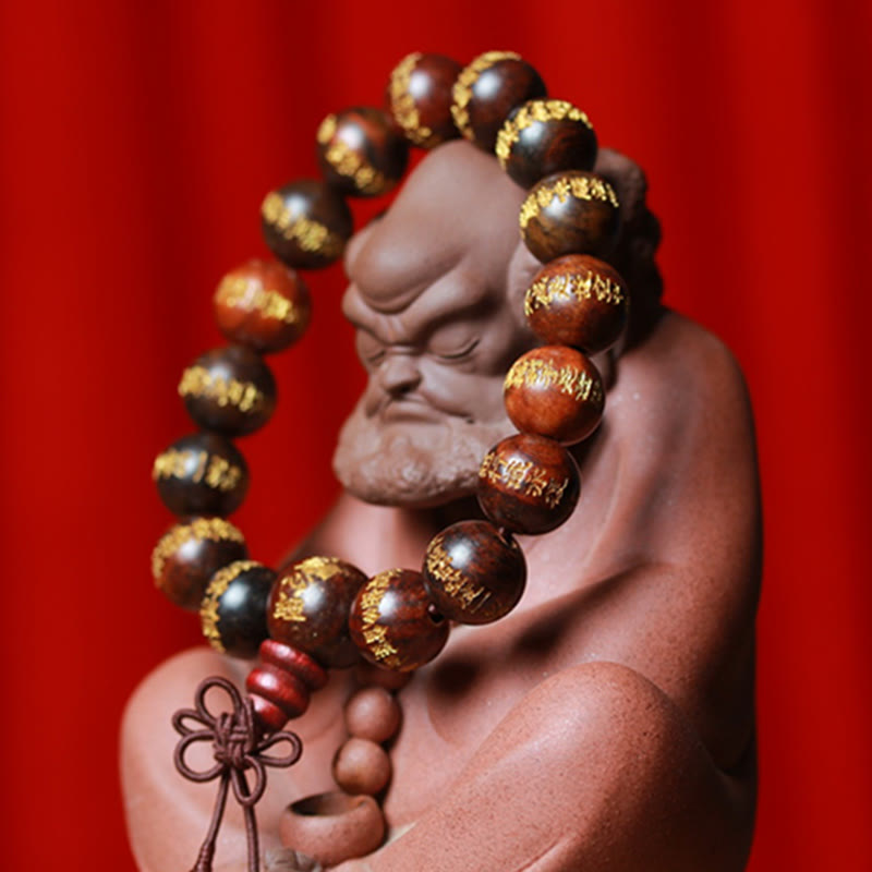Buddha Stones Tibetan Rosewood Heart Sutra Engraved Cure Bracelet