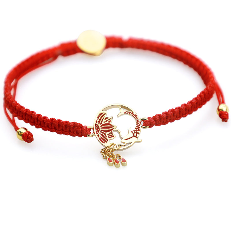 Wear FengShui Tibetan Handmade Lotus Koi Fish Lucky Red String Bracelet