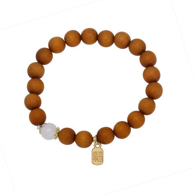 Wear FengShui Sandalwood Cat's Eye Fu Character Charm Protection Bracelet