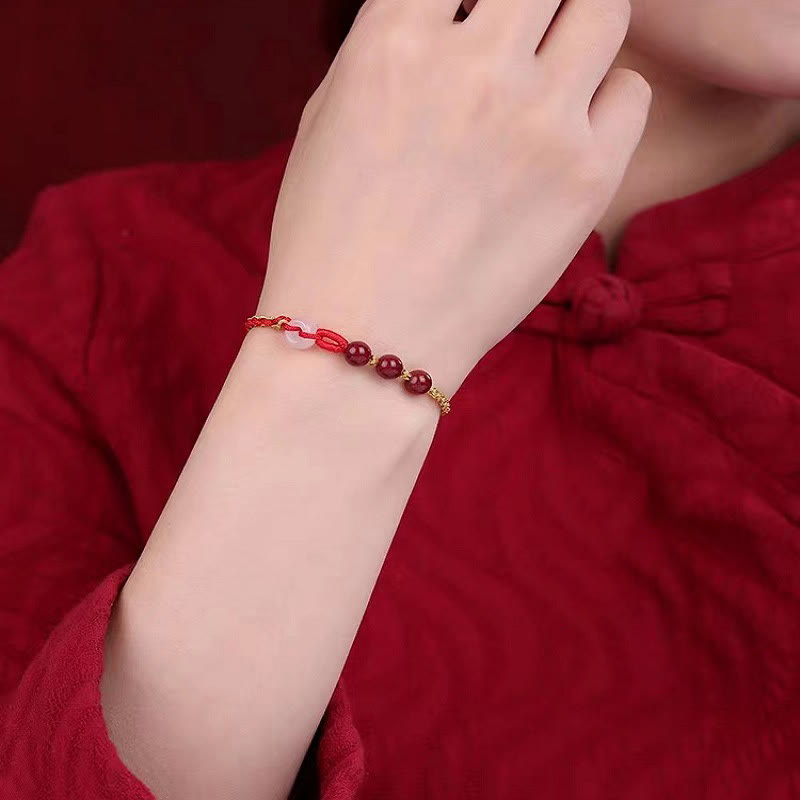 Wear FengShui Natural Cinnabar Jade Peace Buckle Blessing Bracelet