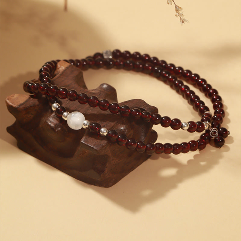 Wear FengShui 925 Sterling Silver Natural Garnet Cat Eye Protection Triple Wrap Bracelet