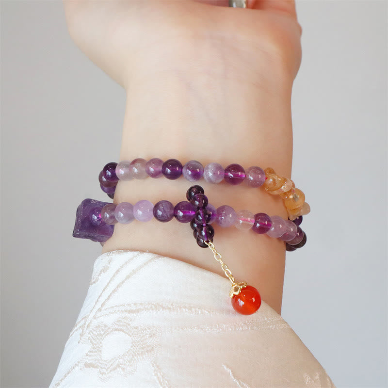 Wear FengShui Natural Amethyst Citrine Positive Transformation Double Wrap Bracelet