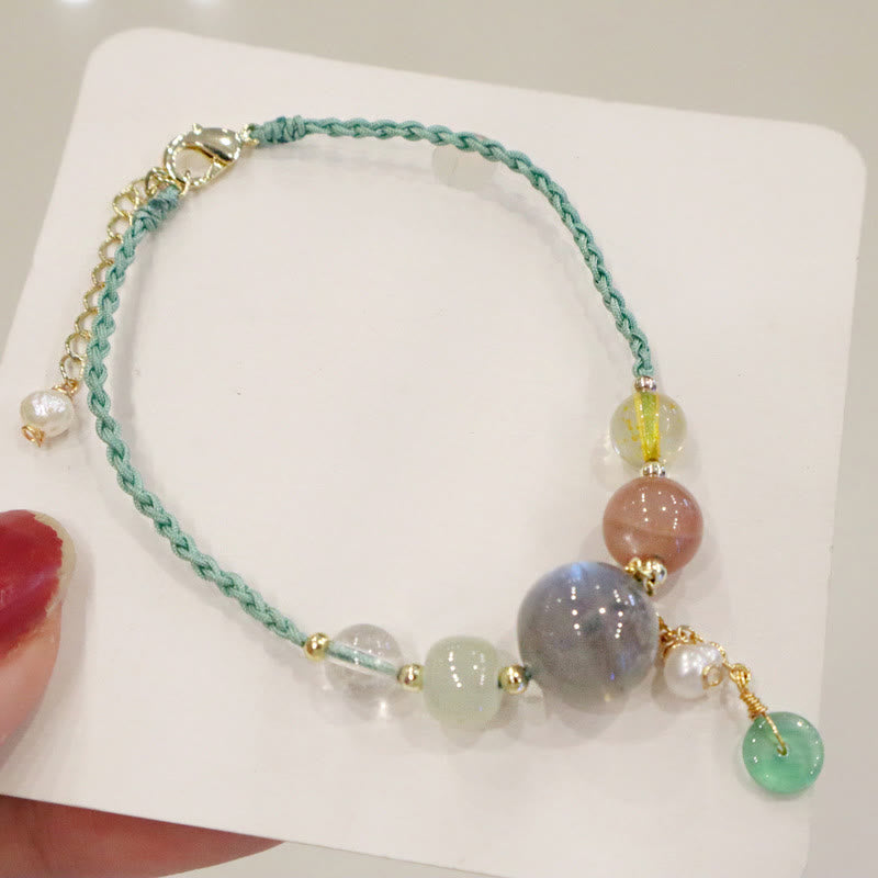 Wear FengShui Moonstone Sunstone Beads Peace Buckle Charm Healing Bracelet