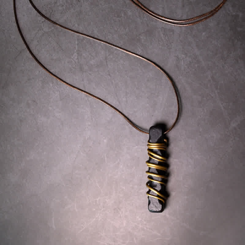 Wear FengShui Tibet Ebony Wood Copper Balance Peace Necklace Pendant