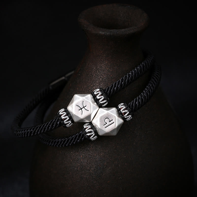 Wear FengShui 999 Sterling Silver 12 Constellations of the Zodiac Protection Handmade String Bracelet