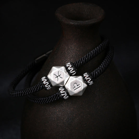 Wear FengShui 999 Sterling Silver 12 Constellations of the Zodiac Protection Handmade String Bracelet
