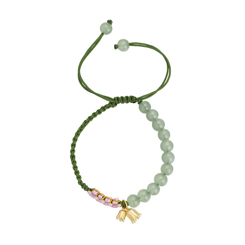 Wear FengShui Handmade Jade Bead Lily of the Valley Charm Luck Braided Bracelet