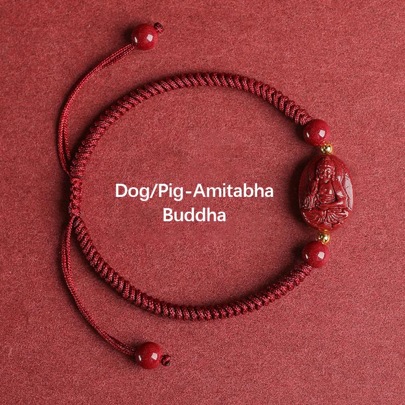 Wear FengShui Chinese Zodiac Natal Buddha Cinnabar Keep Away Evil Spirits Rope Bracelet