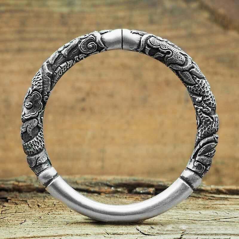 Wear FengShui Dragon Auspicious Clouds Luck Protection Bracelet Adjustable Bangle