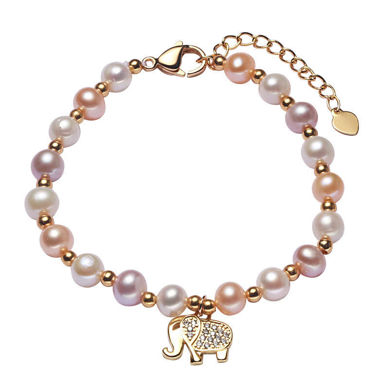 Wear FengShui 18K Gold Plated Pearl Elephant Zircon Charm Sincerity Bracelet